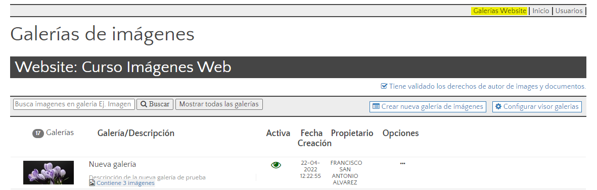 Listado de galerías