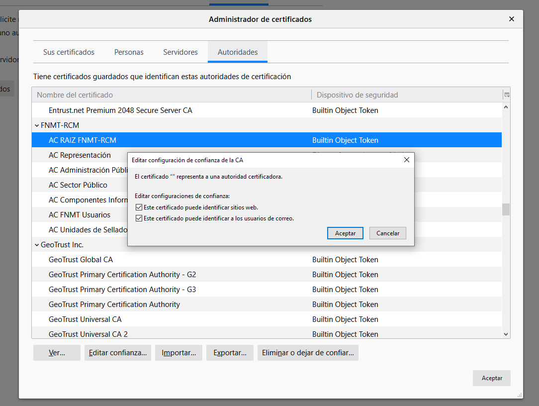Editar confianza